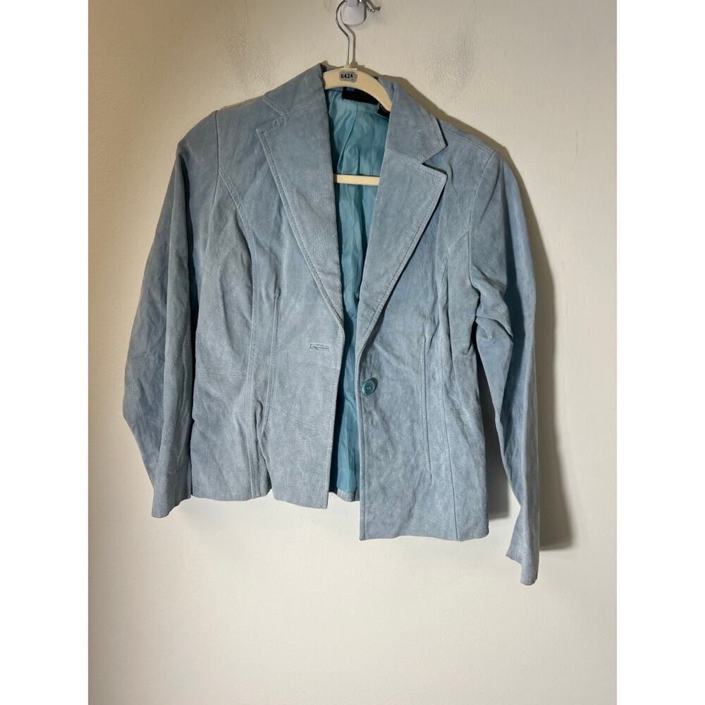 Relativity Light Blue Genuine Leather Suede Blazer